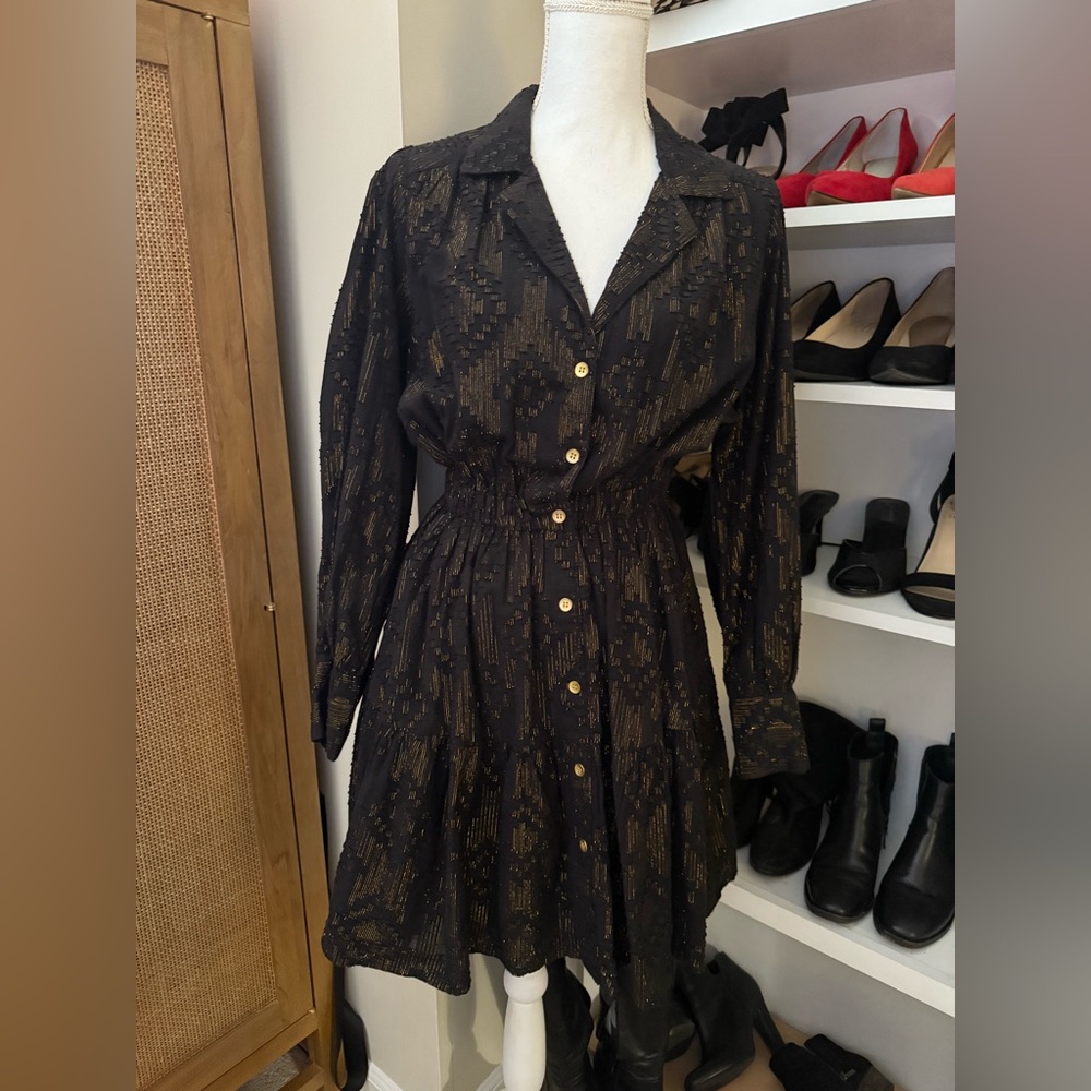 Roller Rabbit Black and Gold Long Sleeve Mini Dress S/M